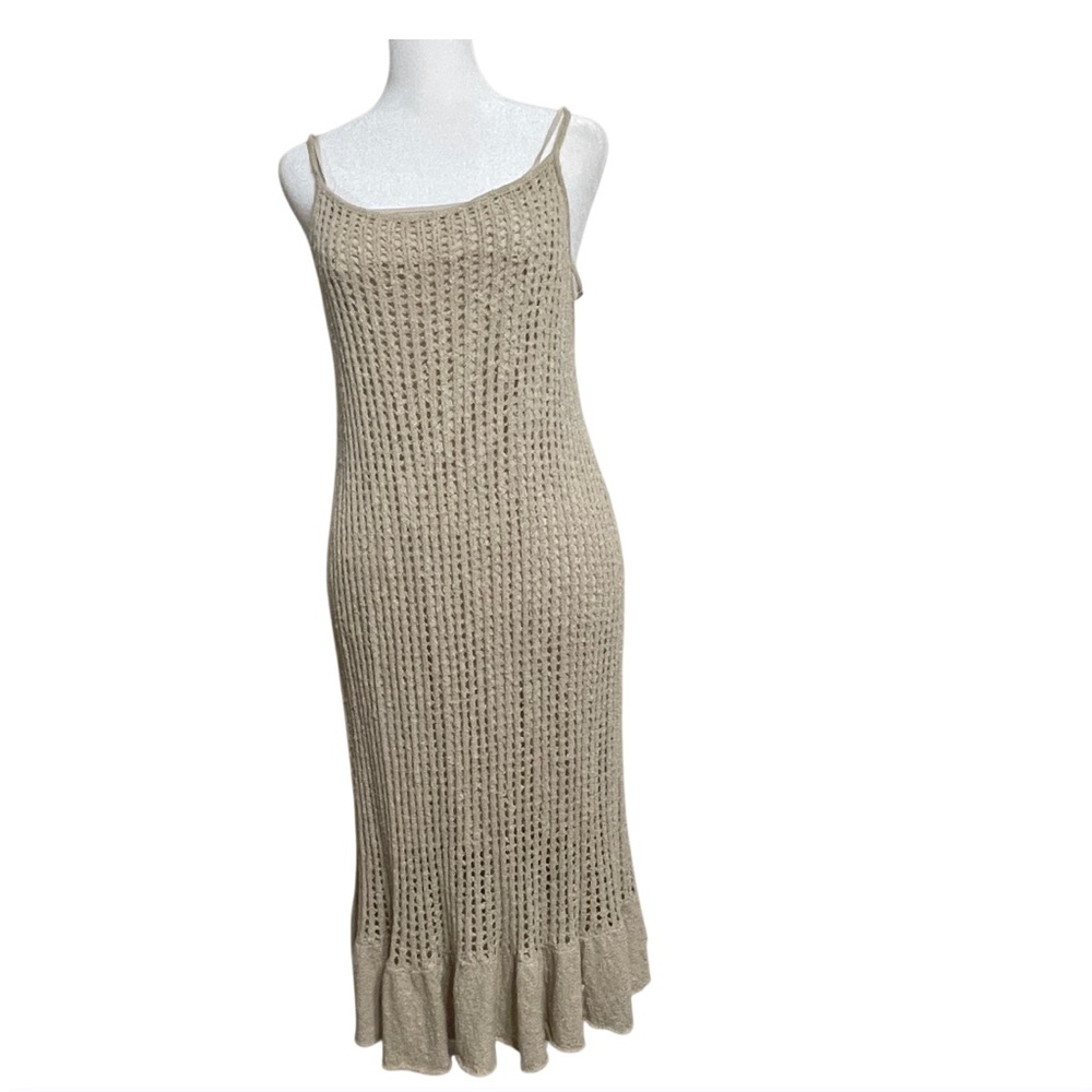 Kensie Tan Crochet Dress with Ruffle Hem Midi‎